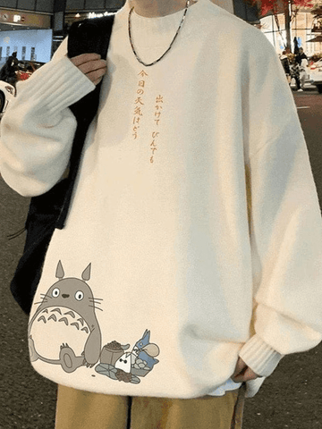 Langärmliger Strickpullover mit Cartoon-Muster für Herren