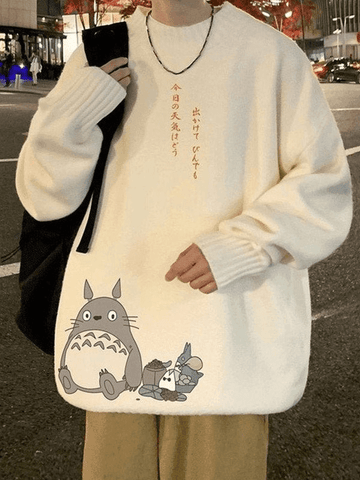 Langärmliger Strickpullover mit Cartoon-Muster für Herren