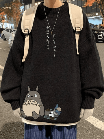 Langärmliger Strickpullover mit Cartoon-Muster für Herren