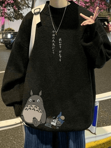 Langärmliger Strickpullover mit Cartoon-Muster für Herren