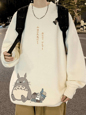 Langärmliger Strickpullover mit Cartoon-Muster für Herren