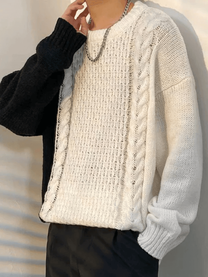 Men's Color Block Cable Knit Sweater
