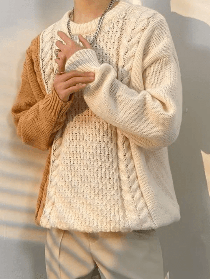 Men's Color Block Cable Knit Sweater
