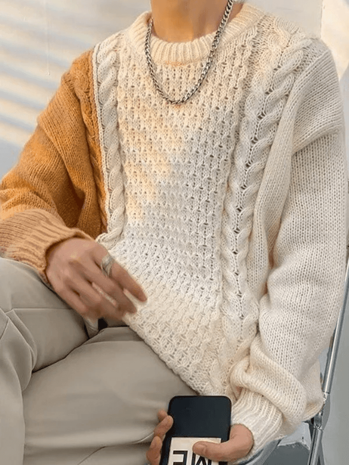 Men's Color Block Cable Knit Sweater