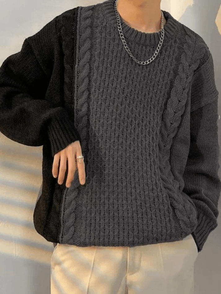 Men's Color Block Cable Knit Sweater