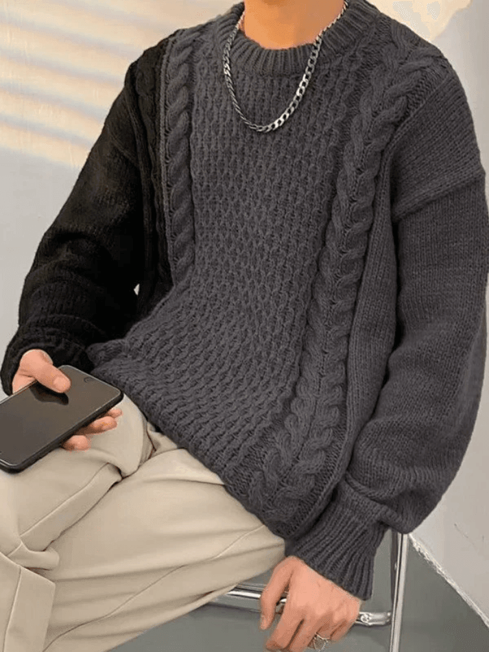 Men's Color Block Cable Knit Sweater