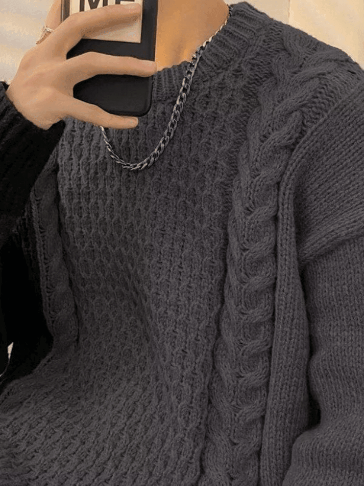 Men's Color Block Cable Knit Sweater