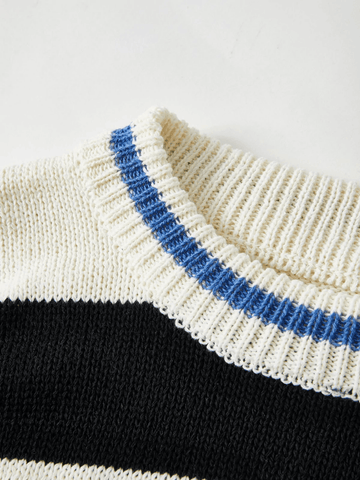 Men's Color Block Striped Distressed Sweater