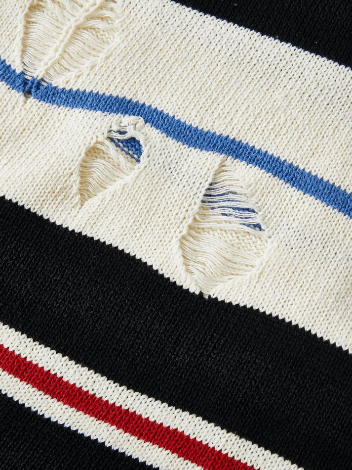 Men's Color Block Striped Distressed Sweater
