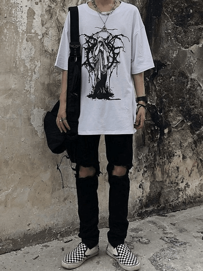 Camiseta de manga corta con estampado grunge para hombre