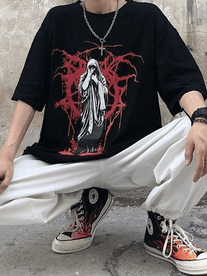 Camiseta de manga corta con estampado grunge para hombre