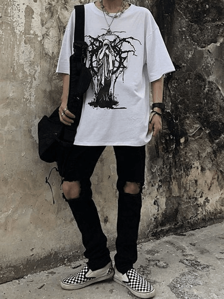 Camiseta de manga corta con estampado grunge para hombre