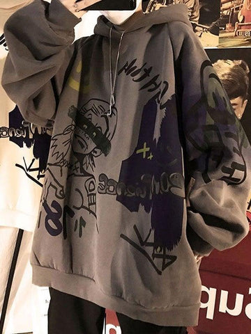 Men's Oversize Graffiti Print Hoodie