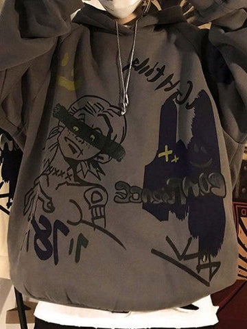 Übergroßer Hoodie mit Graffiti-Print für Herren