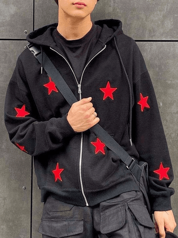 Herren-Kapuzenpullover mit Stern-Patch und Reißverschluss