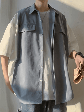 Men's Patchwork Pocket Buttoned Shirt