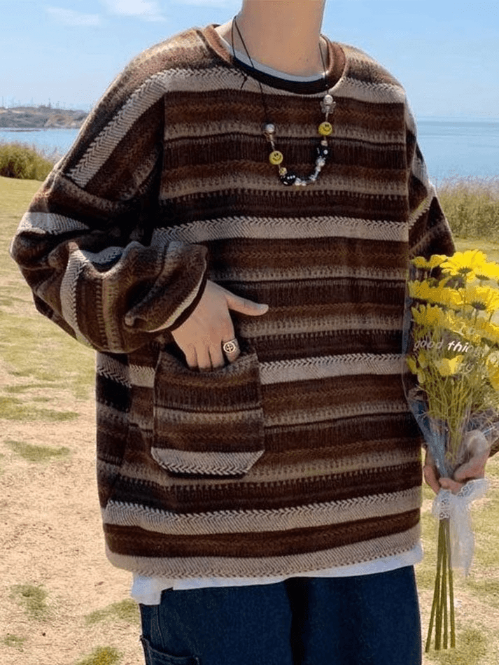 Men's Pocket Striped Knit Sweater