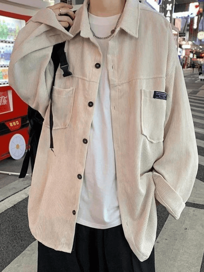 Men's Simple Pocket Corduroy Long Sleeve Shirt