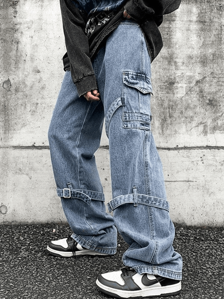 Men's Strap Detail Vintage Cargo Jeans