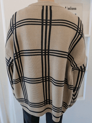 Men's V Neck Checkered Cardigan