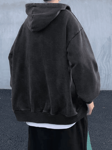 Schwarzer Vintage Wash Zip-Hoodie für Herren
