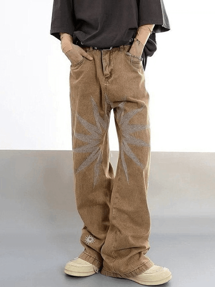 Men's Vintage Wash Embroidered Ankle Flare Jeans