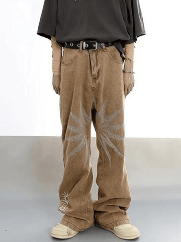 Men's Vintage Wash Embroidered Ankle Flare Jeans