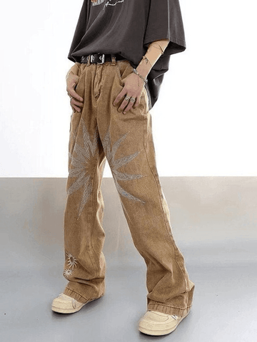 Men's Vintage Wash Embroidered Ankle Flare Jeans