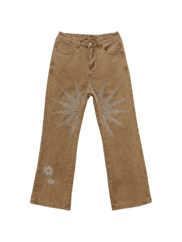 Men's Vintage Wash Embroidered Ankle Flare Jeans