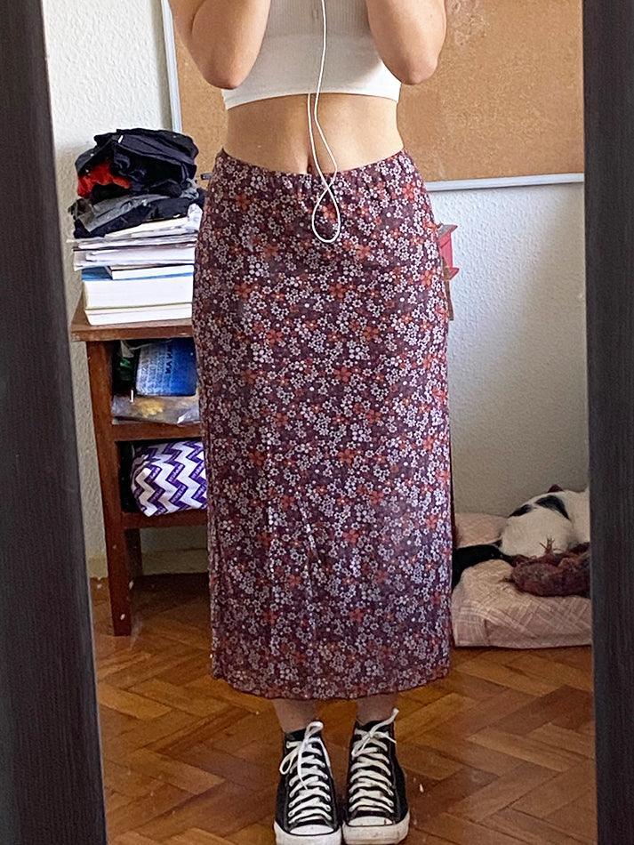 Mesh Ditsy Floral Midi Skirt