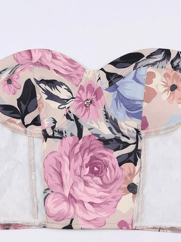 Bandeau-Crop-Top aus Netzstoff mit Blumenmuster