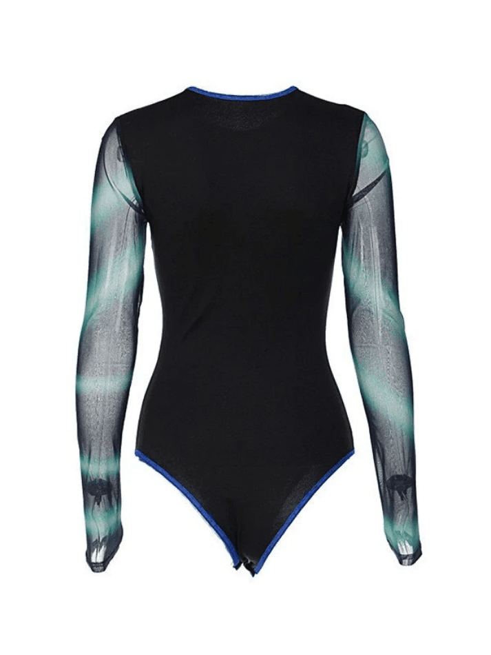 Mesh Paneled Long Sleeve Bodysuit