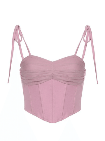 Mesh Paneled Tie Strap Corset Top