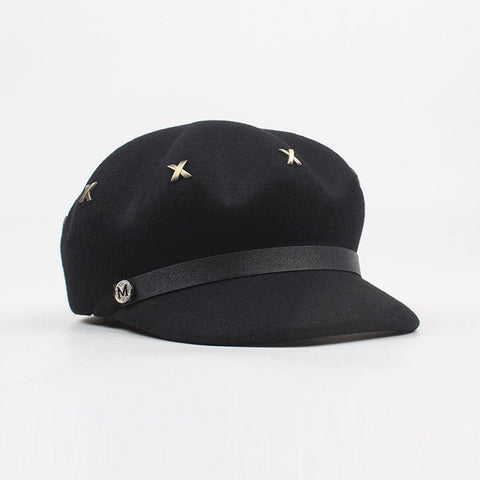 Classic Metal Cross Stud Embellishment Newsboy Hat - Black