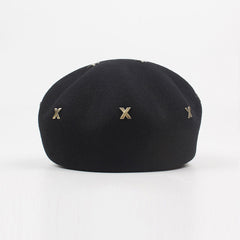 Classic Metal Cross Stud Embellishment Newsboy Hat - Black