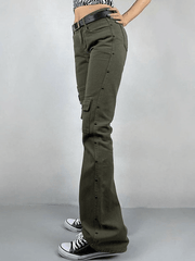 Metal Decor Washed Flare Jeans