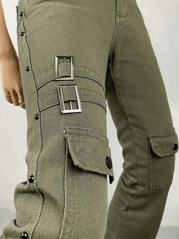 Metal Decor Washed Flare Jeans