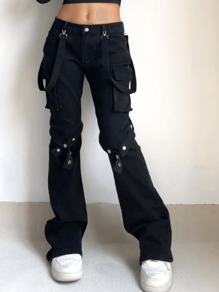 Left Pocket Loop Metal Leg Loop Pocket Straight Cargo Jeans – Omcne