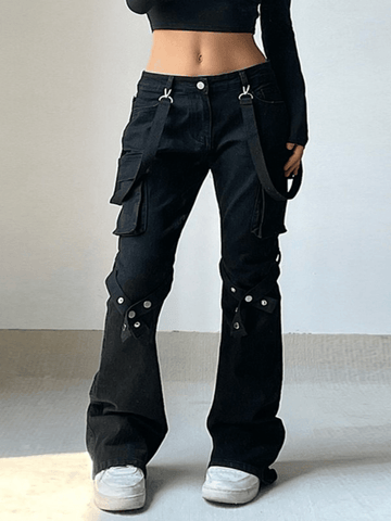 Gerade Cargo-Jeans mit Metall-Beinschlaufen und Tasche