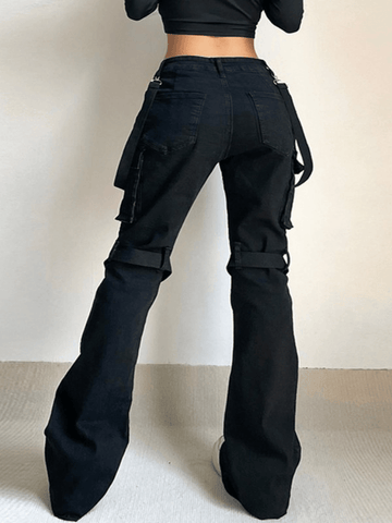 Gerade Cargo-Jeans mit Metall-Beinschlaufen und Tasche