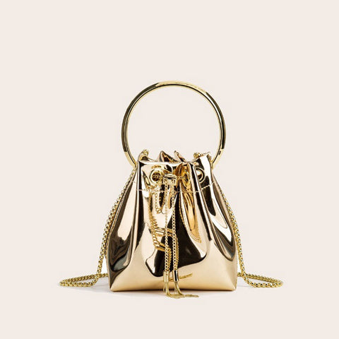 Ring Handle Crossbody Bucket Bag - Gold