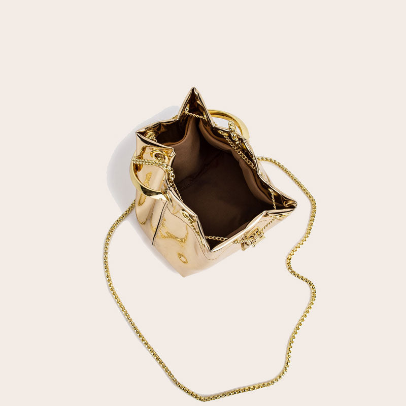 Ring Handle Crossbody Bucket Bag - Gold