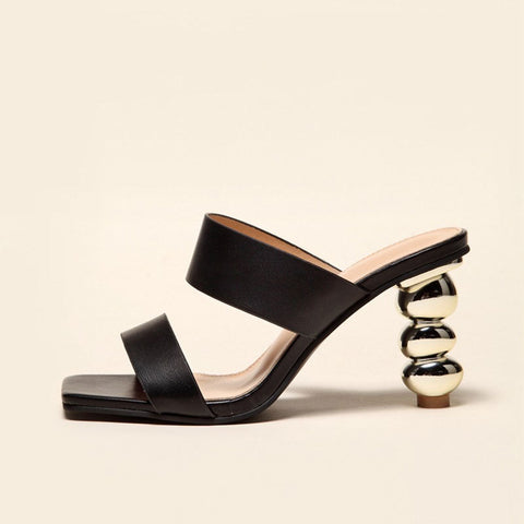 High Heel Square Toe Mule Sandals - Black