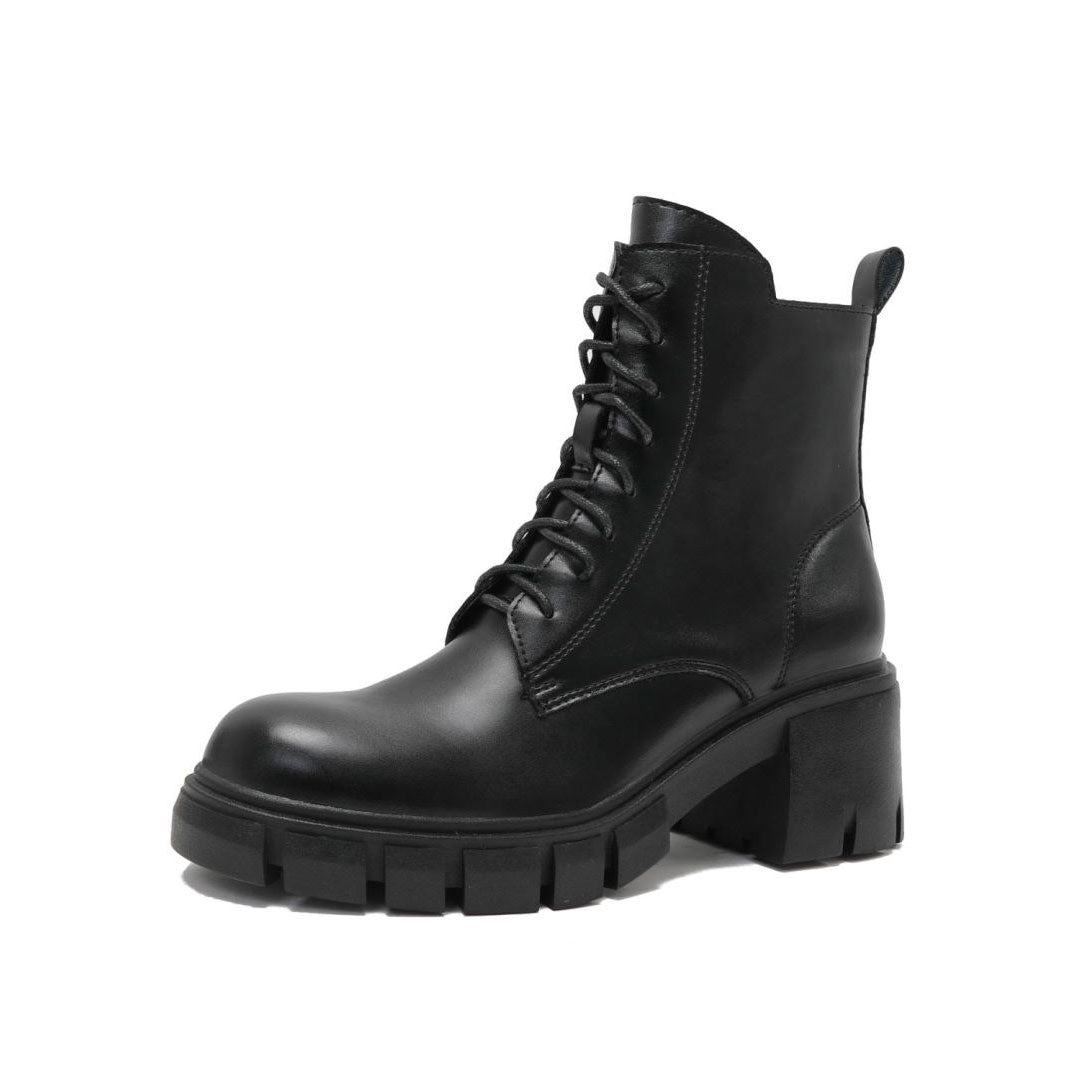 Combat Boots mit Blockabsatz und Profilsohle zum Schnüren - Schwarz