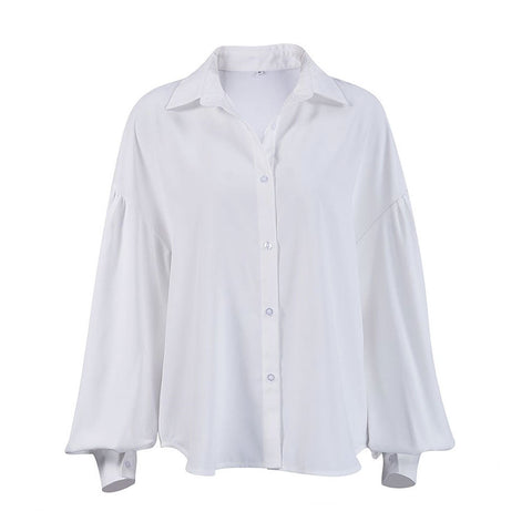 Chiffon Ruched Bishop Sleeve Pointed Collar Shirt - White