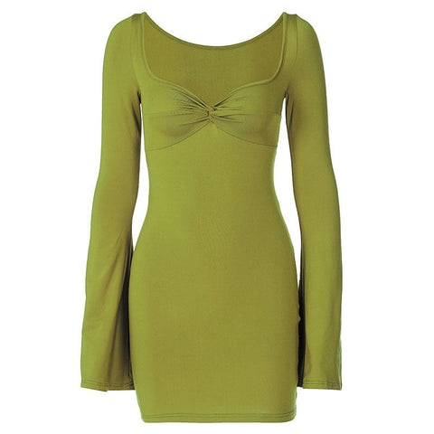 Vestido mini ajustado de manga larga - Verde