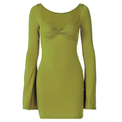 Long Sleeve Bodycon Mini Dress - Green