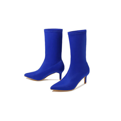 High Heel Sock Ankle Boots - Marineblau