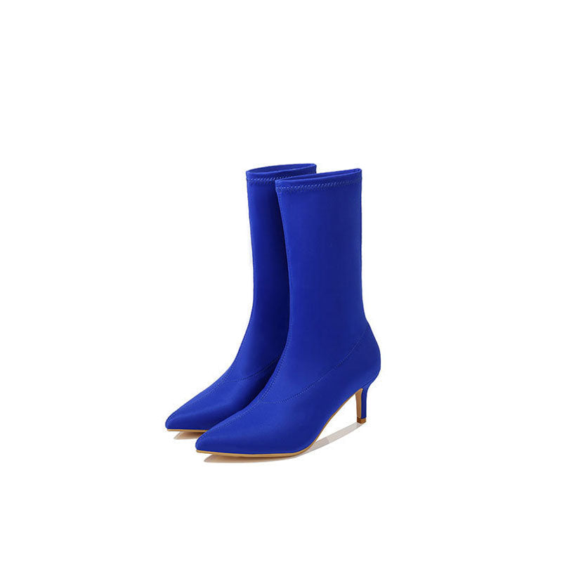 High Heel Sock Ankle Boots - Marineblau