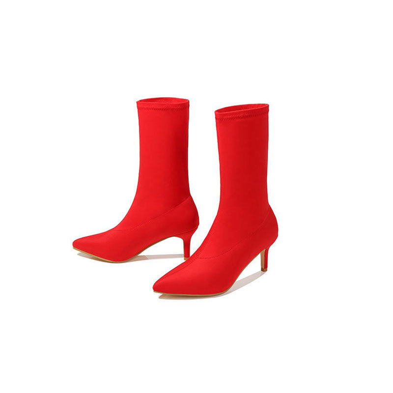 High Heel Sock Ankle Boots - Rot